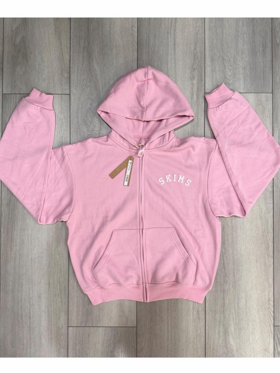 SKIMS Tops - SKIMS Cotton Fleece Logo Classic Zip Up Hoodie in Pink.